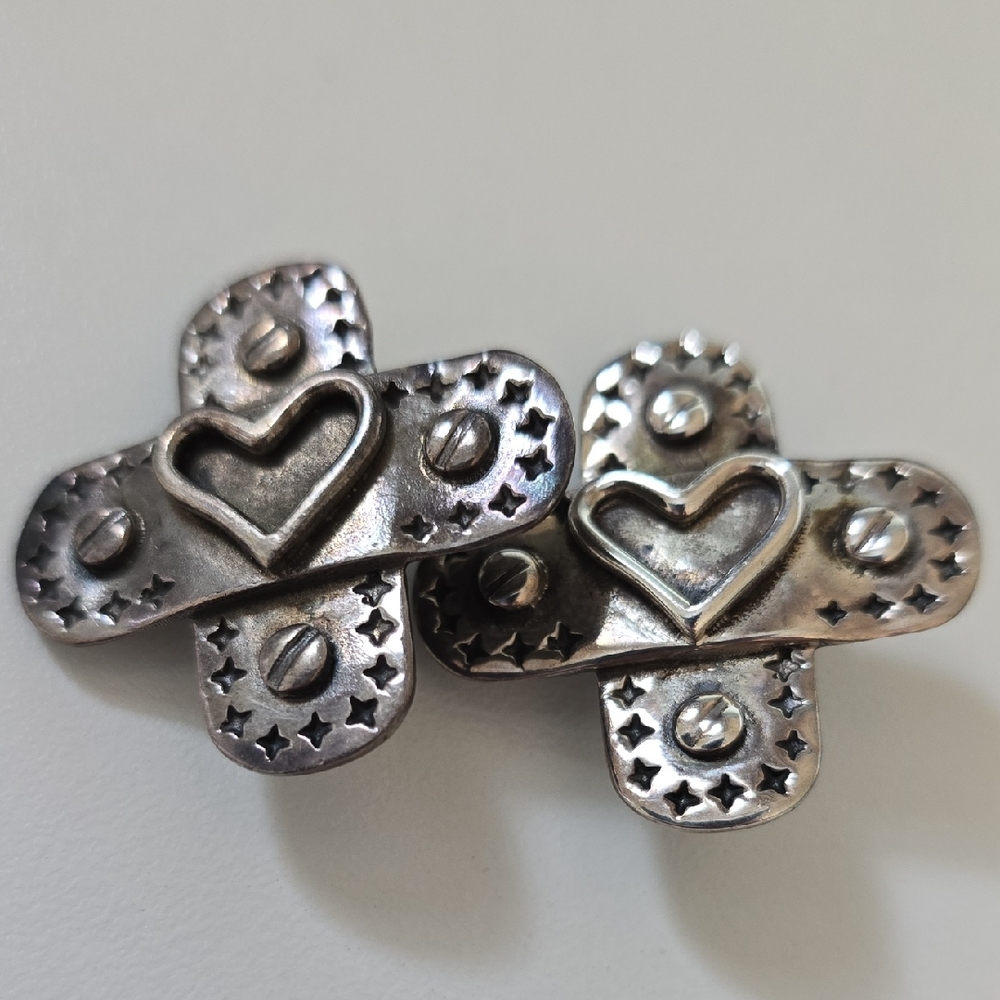 Silver Heart and Star Earrings, Sterling Silver Clip On Style
